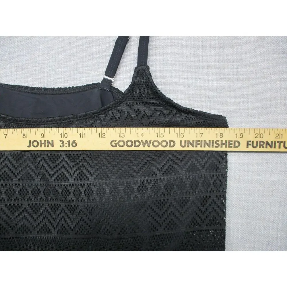 Black Patterned‎ Lace Sheer BOHO Asymmetrical Layered Swim Top Womens Size XXL